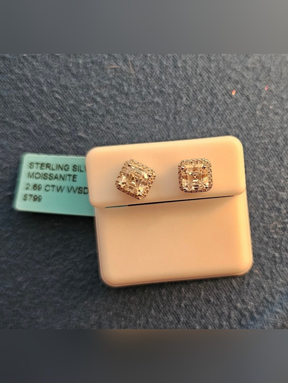 Classic Square Halo 2.69ctw Moissanite 925 Sterling Silver Stud Earrings
